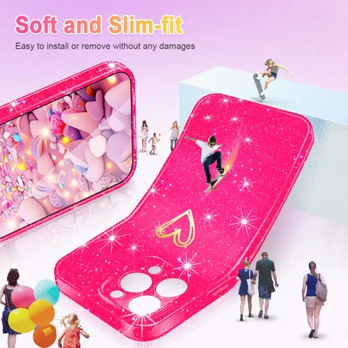Vista 5 de Funda para iPhone 13 Pro, con [1 protector de pantalla de vidrio templado] [purpurina transparente] bonita funda brillante para teléfono a prueba