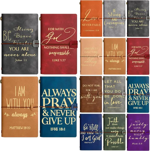 Vista 7 de Tinlade 12 piezas de regalo de iglesia cristiana, diario religioso inspirador de cuero, cuaderno A6, cuaderno con forro recargable, regalo