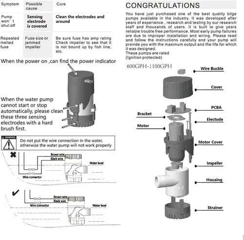 Vista 7 de MAKERELE Bomba de sentina automática para barcos 12 V 1100 GPH Bomba de agua de sentina sumergible automática para barcos con interruptor