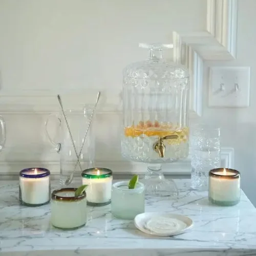 Vista 6 de Paddywax La Playa, Vela perfumada de agave azul salado en vidrio de burbujas soplado a mano reutilizable, vela de cera de soja con aproximadamente