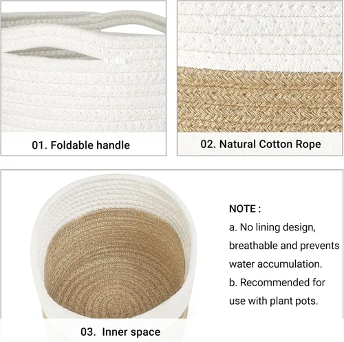 Vista 4 de Dahey - Cesta tejida pequeña de cuerda de algodón para plantas, cesta enrollada para macetas de hasta 7 pulgadas, cesta decorativa para cubrir
