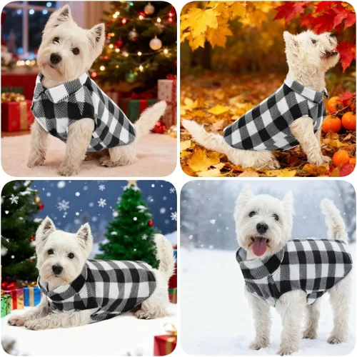 Vista 8 de KAMA BRIDAL - Abrigo de primavera, otoño e invierno para perros y gatos, chaleco de forro polar con capucha para perros, suéter delgado, a cuadros