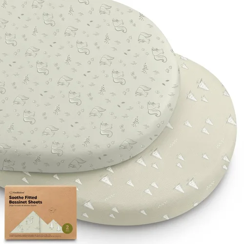 Vista 26 de Paquete de 2 sábanas orgánicas para cuna para niños, niñas, sábana bajera (lino azul) 100% Cotton Bassinet Mattress Sheets, Compatible with Halo
