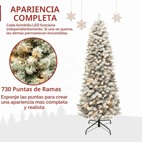 Vista 2 de Hykolity Árbol de Navidad flocado delgado preiluminado de 7.5 pies con 240 Doble color flocado