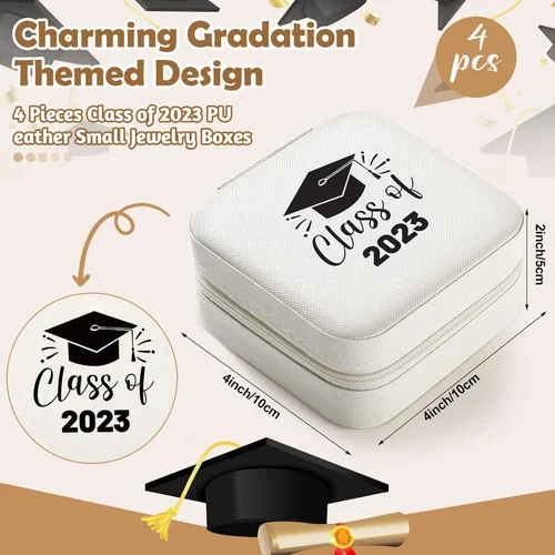 Vista 2 de Nuanchu 4 cajas de joyería pequeñas de cuero sintético para clase de 2023, regalos de graduación para ella, estuche de aretes de viaje, organizador