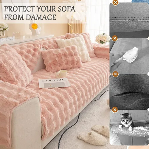 Vista 21 de Funda para sofá esquinero de 3/2/1/4 plazas, funda antideslizante para sofá, funda de felpa de conejo de lujo, protector de muebles de piel Negro