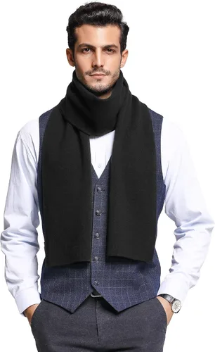 Vista 2 de RIONA Men's 100 Australian Merino Wool Scarf Knitted Soft Warm Neckwear negro (9001_black)