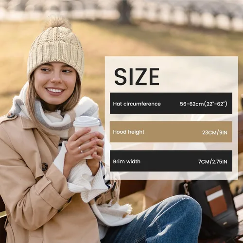 Vista 3 de Avisky Womens Winter Knitted Beanie Hat with Faux Fur Winter Hats for Women Fur Pom Warm Knit Skull Cap Thick Beanie Hat