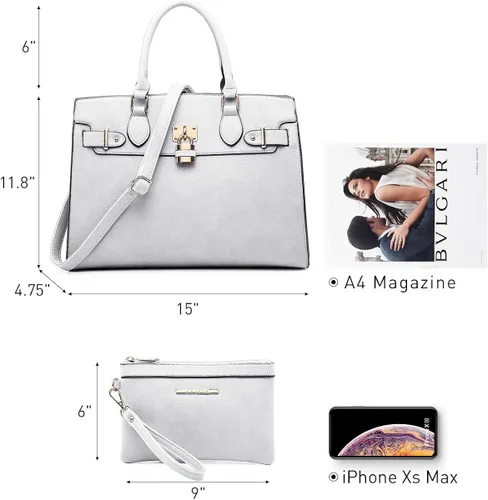Vista 4 de Bolso de mano y bolsos para mujer con asa superior de avestruz bolsa de trabajo con cartera