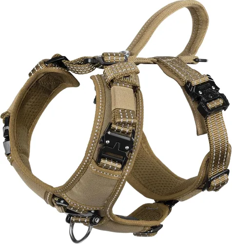 Vista 14 de ICEFANG Arnés de correa para perro con accesorios de metal, para perro de tamaño pequeño, chaleco K9, acolchado suave en forma de Y, arnés ajustable