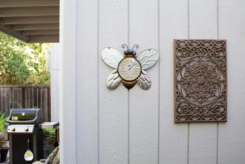 Vista 4 de Poolmaster 54579 Bumble Bee Decoración de pared y termómetro para el hogar o el jardín, amarillo