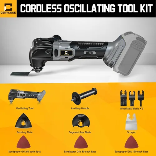 Vista 7 de Cerycose Herramienta oscilante inalámbrica compatible con batería Dewalt de 20 V, 21000 OPM Max sin escobillas con mango auxiliar, multiherramienta
