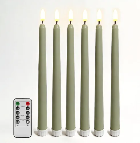 Vista 17 de Velas cónicas sin llama negras con control remoto, velas LED parpadeantes que funcionan con pilas, juego de 6