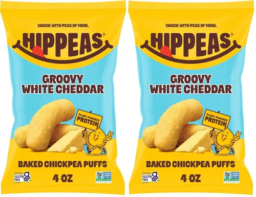 Vista 12 de Hippeas - Bocadillos de garbanzos inflados, cheddar blanco vegano, 4 onzas (paquete de 1), 4g de proteína, 3g de fibra, vegano, sin gluten