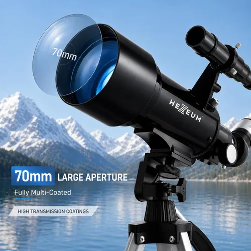 Vista 2 de Telescopio 70mm Apertura 500mm - para niños y adultos, telescopios refractores astronómicos de montaje AZ con óptica de revestimiento múltiple