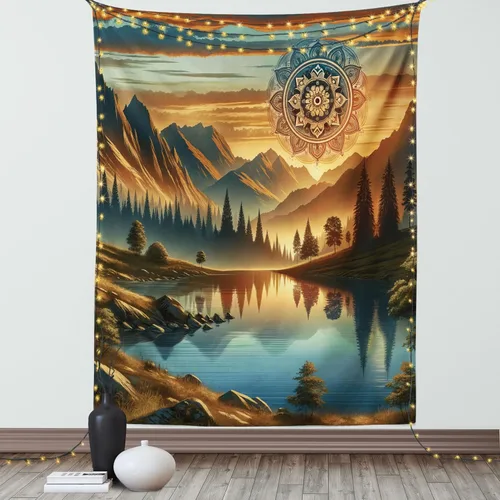Vista 23 de Ambesonne colección de decoración del hogar, tapices de pared para recámara, sala de estar, recámara, multicolor 2-Verde oscuro Arena Marrón