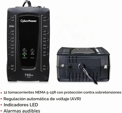 Vista 3 de UPS con visor LCD CyberPower AVRG900LCD 900 VA 750VA Negro 750VA/450W, 12 tomacorrientes, compacto, certificado UL
