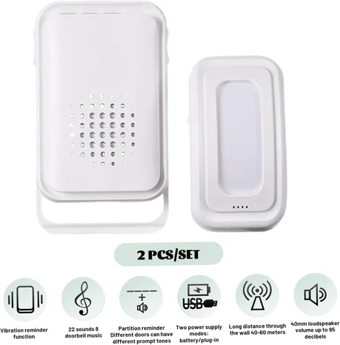 Vista 4 de 1 juego de timbre con sensor de puerta, detector de movimiento, para alerta de entrada de tienda de negocios, indicadores LED inalámbricos