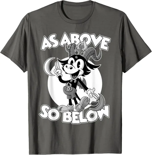 Vista 65 de Camiseta de dibujos animados retro de Baphomet Pagan As Above So Below, Negro, S