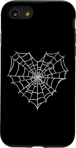 Vista 18 de iPhone 16 Halloween Spider Web Disfraz lindo corazón araña funda