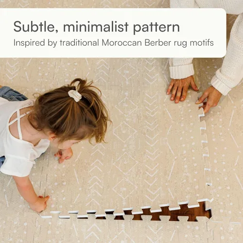 Vista 2 de Alfombra de juego Lillefolk para bebés para el piso – 4x6 pies Beige Azulejos suaves de espuma EVA no tóxicos premium para tiempo de barriga