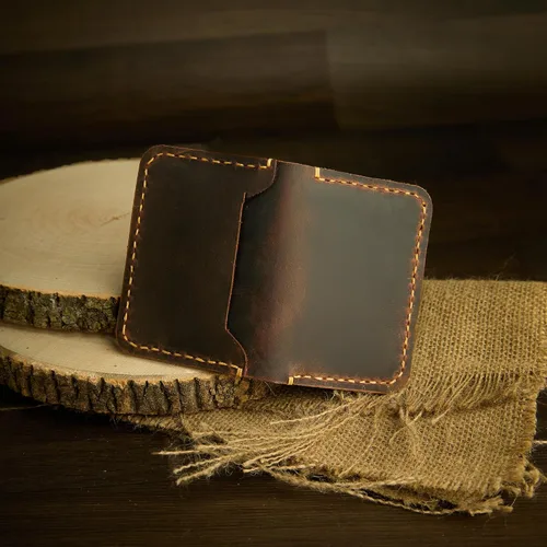 Vista 5 de Cartera de cuero hecha a mano, billetera de cuero minimalista, billetera plegable, billetera de bolsillo frontal, tarjetero de cuero hecho a mano