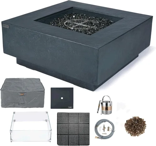 Vista 92 de Elementi+ Mesa de Fuego de Gas Colorado de Hormigón Fundido de 56" Rectangular, Hoguera al Aire Libre con Ignición Electrónica Incluye Cubierta
