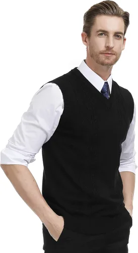 Vista 4 de PJ PAUL JONES Chaleco de punto trenzado con cuello en V para hombre