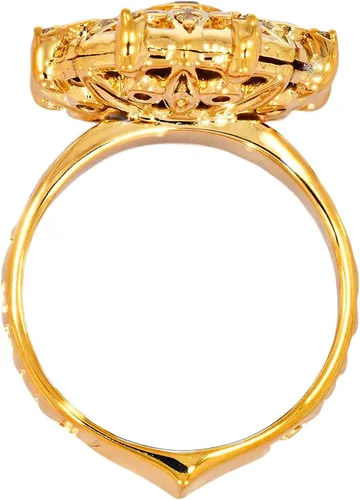Vista 7 de ETHNIQ Anillo de moda chapado en oro de 22 quilates, diseño floral, anillo de compromiso de boda, circonita cúbica, colección de moda para primavera