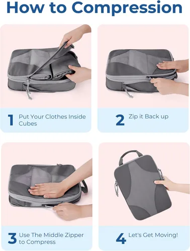 Vista 5 de BAGSMART Cubos de embalaje de compresión para viajes, organizador de equipaje comprimible para cruceros, artículos esenciales de viaje ligeros