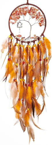 Vista 9 de Atrapasueños grandes del árbol de la vida, plumas de gallo rosa con ágata roja, atrapasueños de chakras hecho a mano para dormitorio, un Rosa