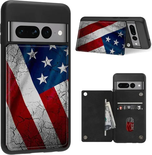 Vista 26 de Funda para Google Pixel 7 Pro con ranura para tarjetero, funda de piel sintética, doble cierre magnético y cubierta duradera de TPU a prueba