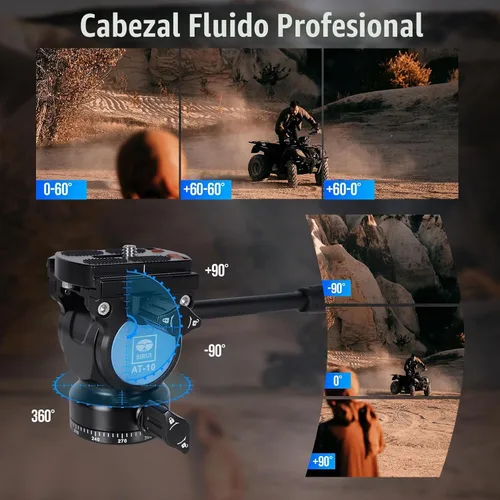 Vista 3 de SIRUI Trípode de fibra de carbono ligero de 2 libras con cabezal fluido panorámico, trípode de cámara compacto de 59.8 pulgadas, configuración