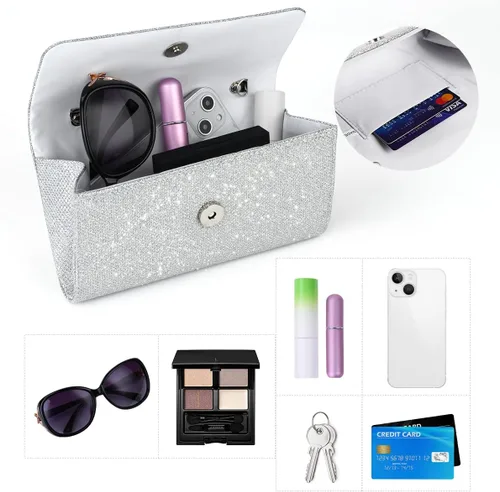 Vista 5 de OSDUE Bolsa de noche para mujer, bolsa de noche con purpurina brillante sobre con cadena desmontable para graduación, boda, fiesta, banquete y cita