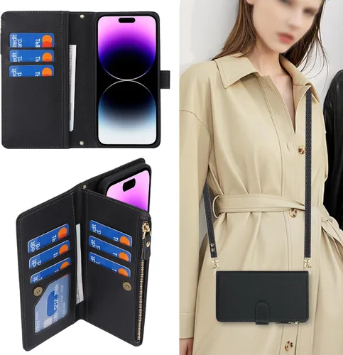 Vista 2 de SailorTech Funda para iPhone 15 Pro con cartera, diseño para iPhone 15 Pro, tarjetero con cremallera y ranura para efectivo, funda de cuero