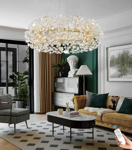 Vista 5 de ykolupty - Candelabro de diente de león dorado de 8 luces para comedor, lámpara colgante Sputnik con control remoto, candelabro de cristal moderno