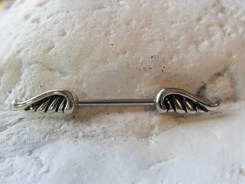 Vista 3 de Par de anillos de aro de ángel de acero de 0.49oz, con forma de pezón de aro de aro de piercing para cuerpo, joyería estilo 88888-1353