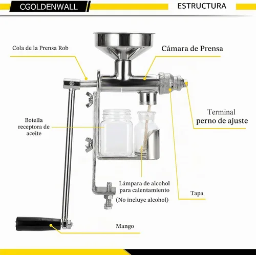 Vista 5 de CGOLDENWALL Máquina de prensa de aceite manual Extractor de prensa de aceite de semilla para el hogar Expulsor de aceite de nueces de cacahuete