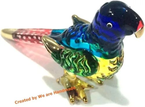 Vista 8 de (Bundle of 2) Handmade Mini Blown Glass 2" Blue Parrot Bird Fantasy Figurine Art, Cool Stuff, Miniature Animals, Home or Garden Decor Gift Ideas