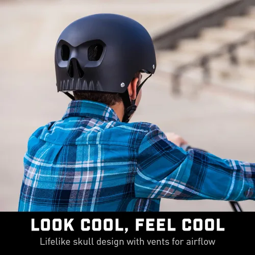 Vista 2 de Mongoose - Casco de bicicleta juvenil con caparazón duro para la calle, modelo calavera, multideporte, varios