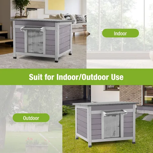 Vista 6 de Casa de madera para perros pequeños, gatos, jaula de interior con solapas de puerta de PVC