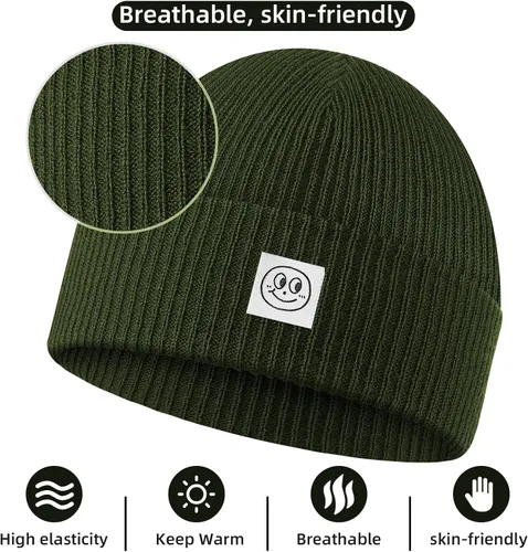 Vista 3 de Gorro para hombre con gorro de invierno con sonrisa, unisex, de punto, suave, cálido, con puños