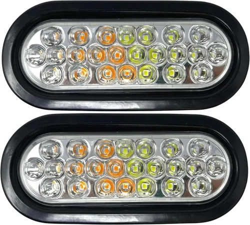 Vista 2 de Todos los productos para camiones estrella] Luz estroboscópica LED ámbar empotrada de 6" ovalada, 24 LED DOT/SAE aprobado y marcado, impermeable