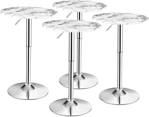 Vista 11 de GIANTEX Mesa redonda de pub ajustable en altura, mesa giratoria de 360° con patas plateadas y base para el hogar, mesa de bar (blanco)