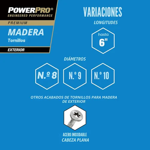 Vista 10 de Power Pro Tornillos para madera para exteriores, cabeza plana #9 x 3