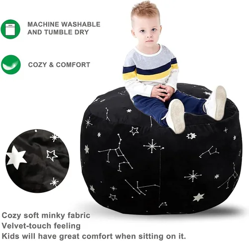 Vista 5 de DODO NICI Funda para silla puff (sin frijoles) para niños y adolescentes, apertura de cremallera, terciopelo suave, XL (34 pulgadas, negro)