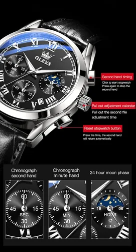 Vista 6 de OLEVS Relojes de cuero impermeable relojes de cuarzo con fecha de día, regalos