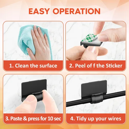 Vista 5 de ROVE Clips adhesivos para cables – Abrazaderas universales para cables de cámara de tablero de coche y cables USB, sin residuos ni daños, adecuado