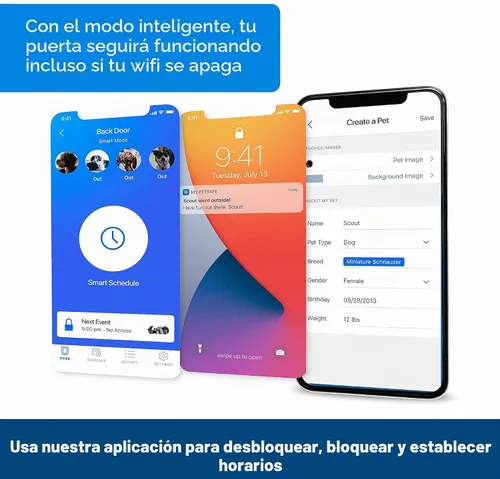 Vista 4 de Puerta para mascotas PetSafe SmartDoor controlada por aplicación (grande), hecha para múltiples mascotas, entrada y salida selectiva, control a