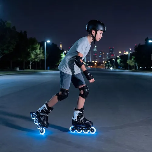 Vista 8 de BABY JOY Patines en línea, 4 tamaños ajustables para niños con ruedas iluminadas para niños de 5 a 14 años, divertidos patines iluminadores